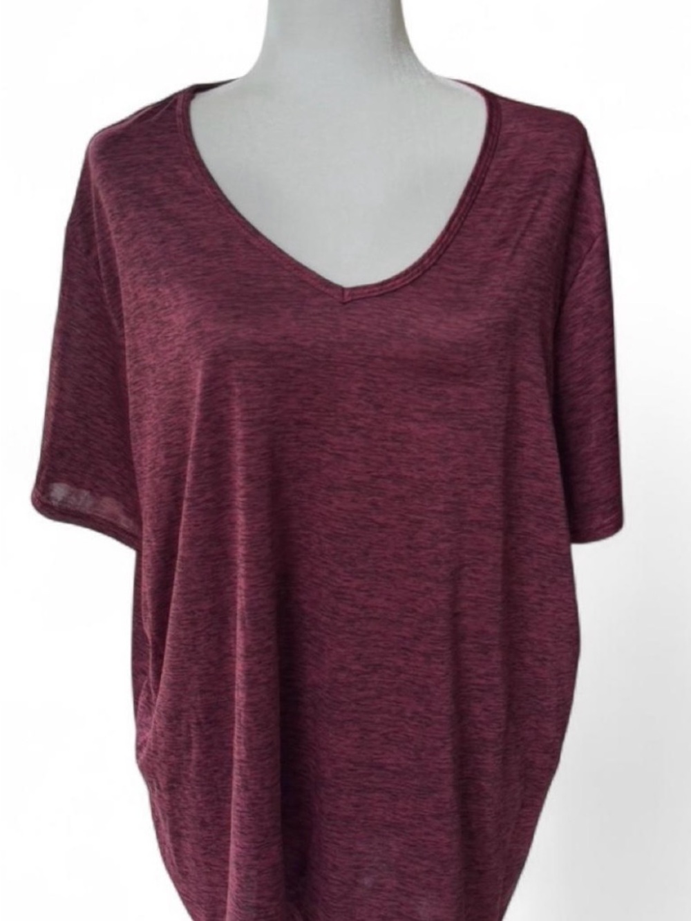 Essentials Women's Short Sleeve V-Neck Tee in Heathered Burgundy
